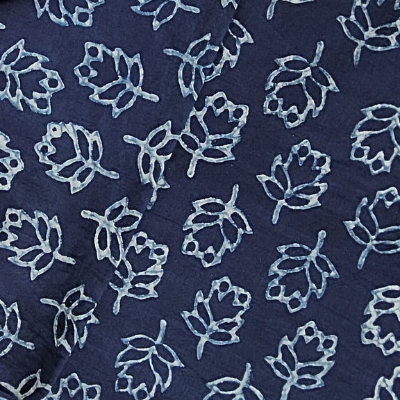Pure Cotton Akola Indigo Up And Down Lotus Flower Motif Hand Block Pri ...