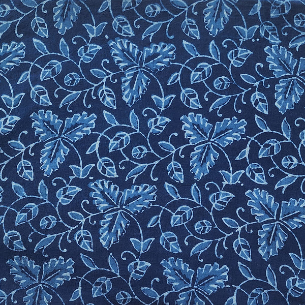 (PRE-CUT 0.90 METER) Pure Cotton Akola Indigo With Petal Flower Motif Hand Block Print Fabric