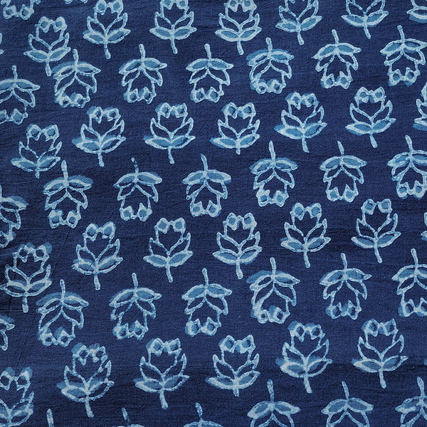Pure Cotton Akola Indigo With Up And Down Lotus Flower  Motif Hand Block Print Fabric