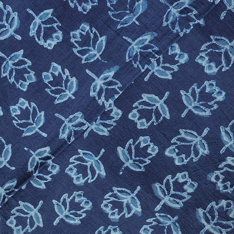 Pure Cotton Akola Indigo With Up And Down Lotus Flower Motif Hand Bloc ...