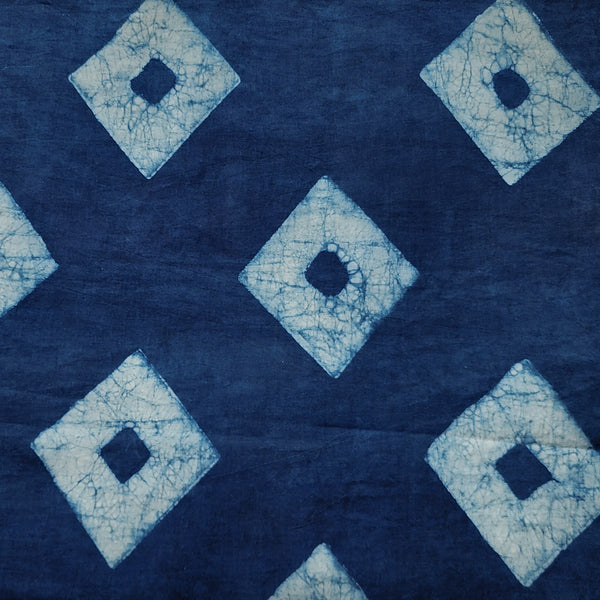 Pure Cotton Akola Indigo With White Big Diamond Motif Hand Block Print Fabric