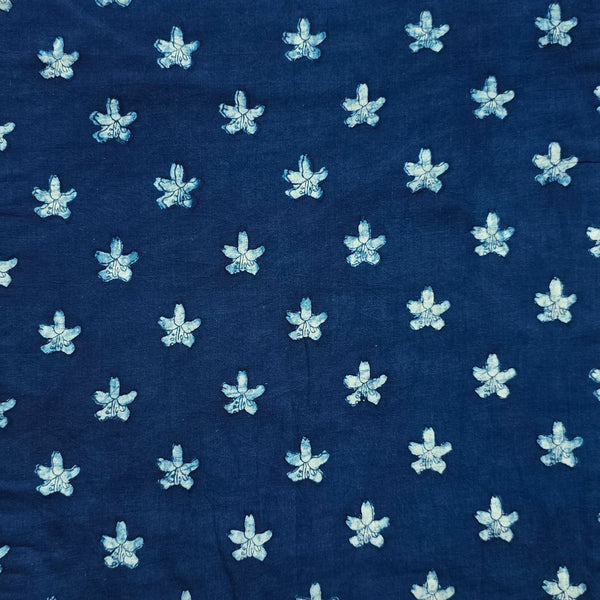 Pure Cotton Akola Indigo With White Flower Design Hand Block Print Fabric