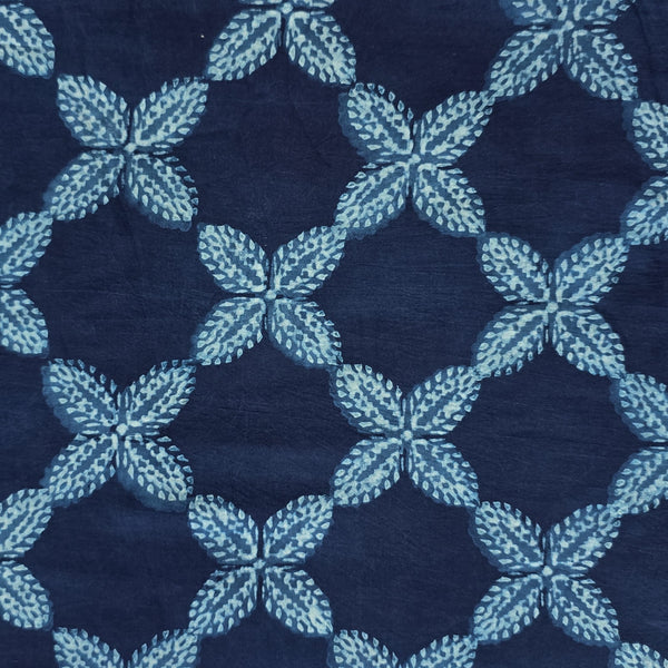 Pure Cotton Akola Indigo With White Flower Jaal Design Hand Block Print Fabric