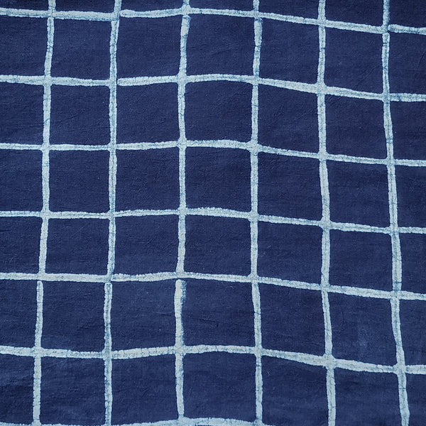 Pure Cotton Akola Indigo With White Horizontal And Vertical Lines Hand Block Print Fabric