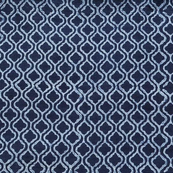 Pure Cotton Akola Indigo With White Jaal Hand Block Print Fabric9