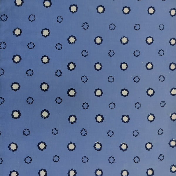( Pre-Cut 1.70 Meter ) Pure Cotton Azure Blue With Tiny White Clouds Hand Block Print Fabric