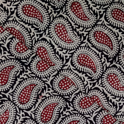 ( Pre-Cut 1.10 Meter ) Pure Cotton Bagh Black With Kairi All Over Pattern Motif Hand Block Print Fabric