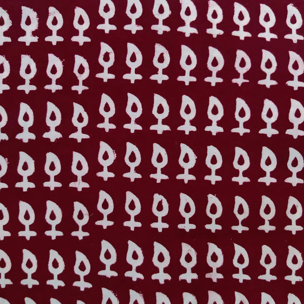 ( PRE-CUT 1.56 METER ) Pure Cotton Bagh Rust With Cream Kairi Motifs Hand Block Print Fabric