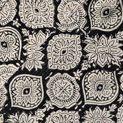 Pure Cotton Bagru Black And Cream Intricate Design Hand Block Print Fabric