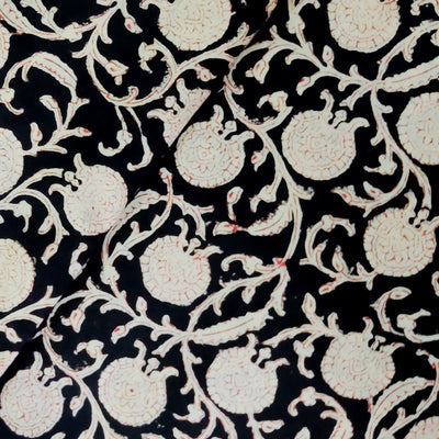 Pure Cotton Bagru Black With Cream Intricate Onion Jaal Hand Block Print Fabric