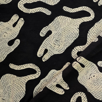Pure Cotton Bagru Black With Cream Tiger Hand Block Print Fabric
