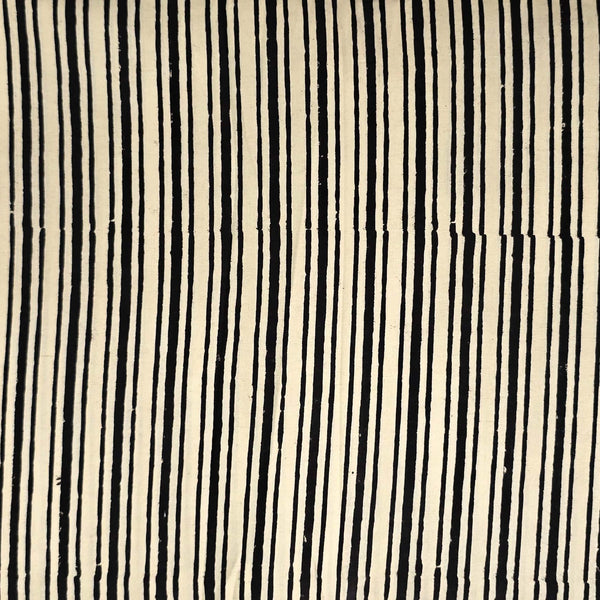 Pure Cotton Bagru Cream With Black Double Stripes Hand Block Print Fabric