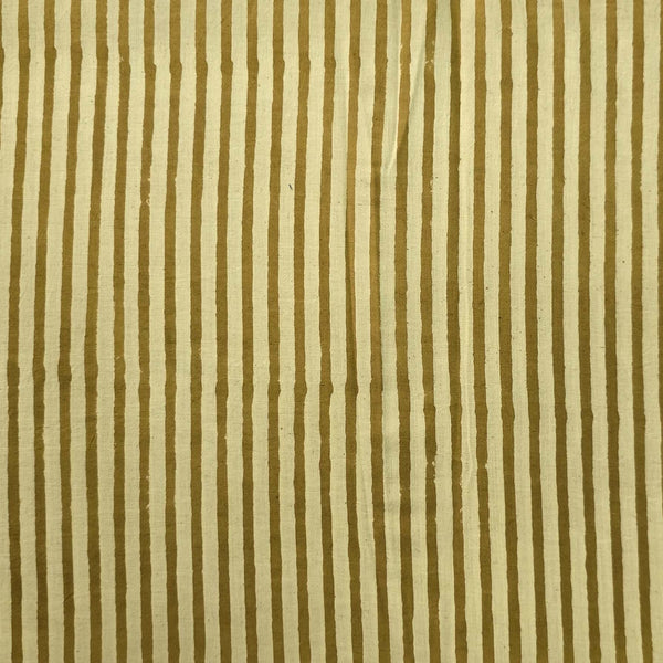 Pure Cotton Bagru Cream With Green Stripes Hand Block Print Fabric