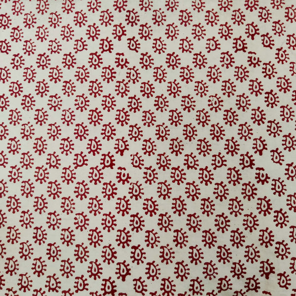 Pure Cotton Bagru Cream With  Rust Red Tiny Flower Motif Hand Block Print Fabric