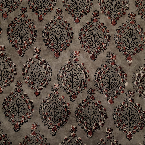 PRE-CUT 1 METER Pure Cotton Bagru Jacquard With Black And Maroon Mehendi Motifs Hand Block Print Fabric