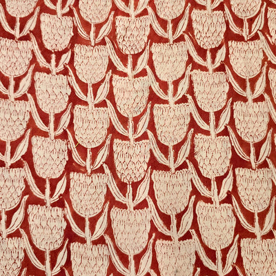 Pure Cotton Bagru Rust Red And Cream Flower  Design Hand Block Print Fabric