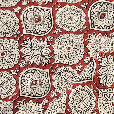 Pure Cotton Bagru Rust Red And Cream Intricate Design Hand Block Print Fabric