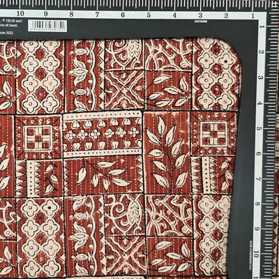 Pure Cotton Bagru Rust Red And Cream With Black Intricate Patches Design   Hand Block Print Fabric