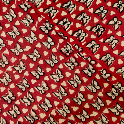 Pure Cotton Bagru Rust With Black Butterfly Hand Block Print Fabric