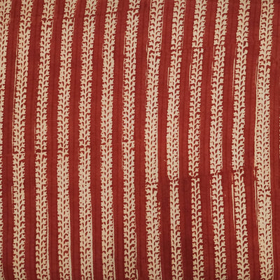 Pre-cut 1.5 meter Pure Cotton Bagru Rust With Border Stripes Hand Block Print Fabric