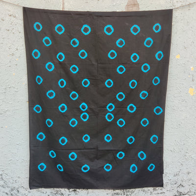 ( Precut 2.50 Meter )  Pure Cotton Bandani Black With Blue Tie And Dye Fabric
