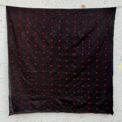 ( Pre-Cut 2.5 Meter ) Pure Cotton Bandani Black with Red Hand Tie And Dye Fabric