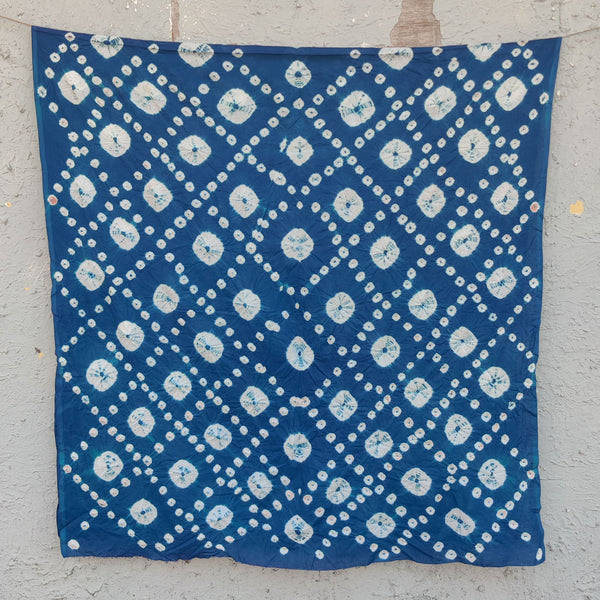 ( Precut 2.15 Meter ) Pure Cotton Bandani Blue With White Tie And Dye Fabric