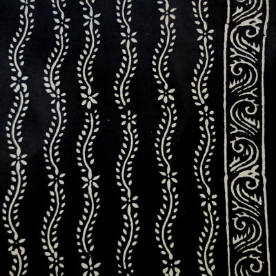 Pure Cotton Black And White Flower Creeper Hand Block Print Fabric