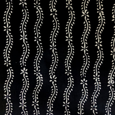 Pure Cotton Black And White Flower Creeper Hand Block Print Fabric
