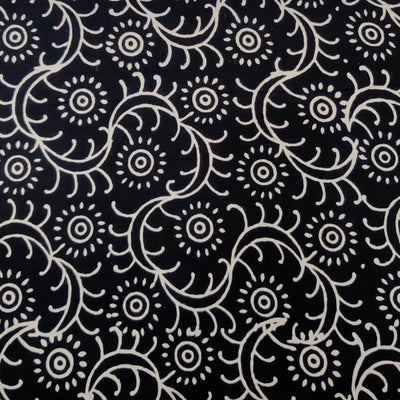 Pure Cotton Black And White Flower Jaal Hand Block Print Fabric