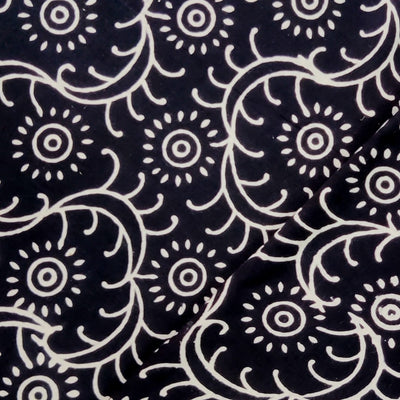 Pure Cotton Black And White Flower Jaal Hand Block Print Fabric