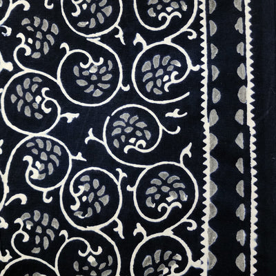 Pure Cotton Black With White  Grey  Fruit Jaal Hand Block Print Fabric