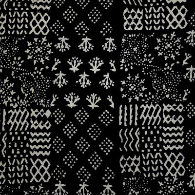 ( Pre-Cut 1.40 Meter ) Pure Cotton Black With White Different Block Hand Block Print Fabric