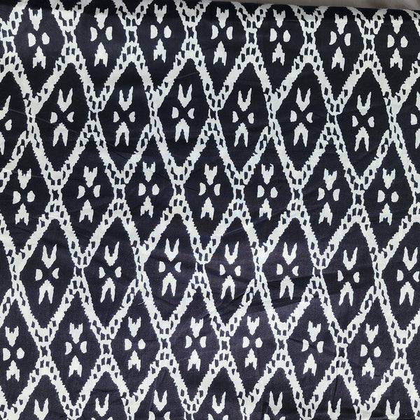 Pure Cotton  Black With White Intricate Diamond Jaal Screen Fabric