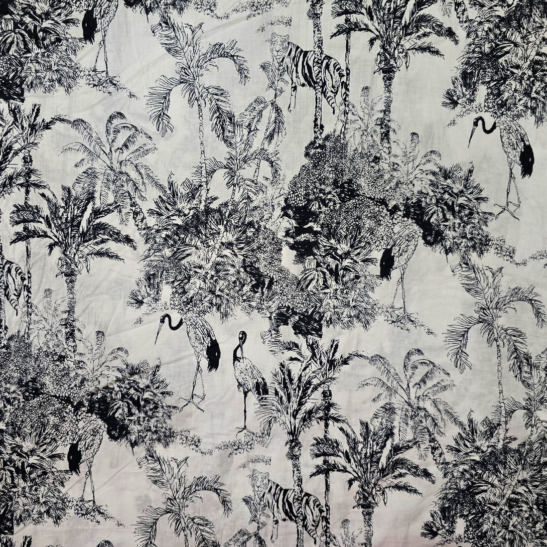 Pure Cotton Black With White Jungle Night View With Animals Screen Pri ...