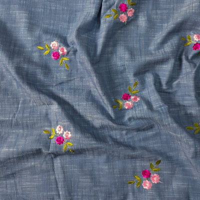 (Width 57 Inches ) Pure Cotton Blue With Emboriderey  Hand Woven Fabric
