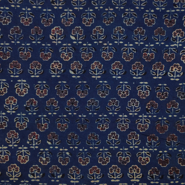 ( PRE CUT 1.54 METER )Pure Cotton Blue With Tiny Flowers Hand Block Print Fabric