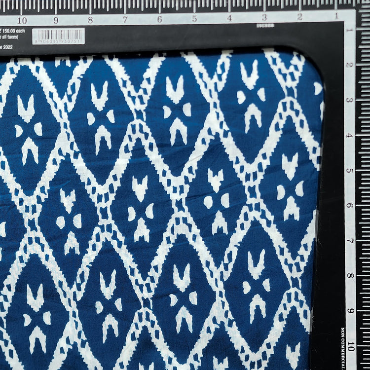 Pure Cotton Blue With White Intricate Diamond Jaal Screen Print Fabric ...