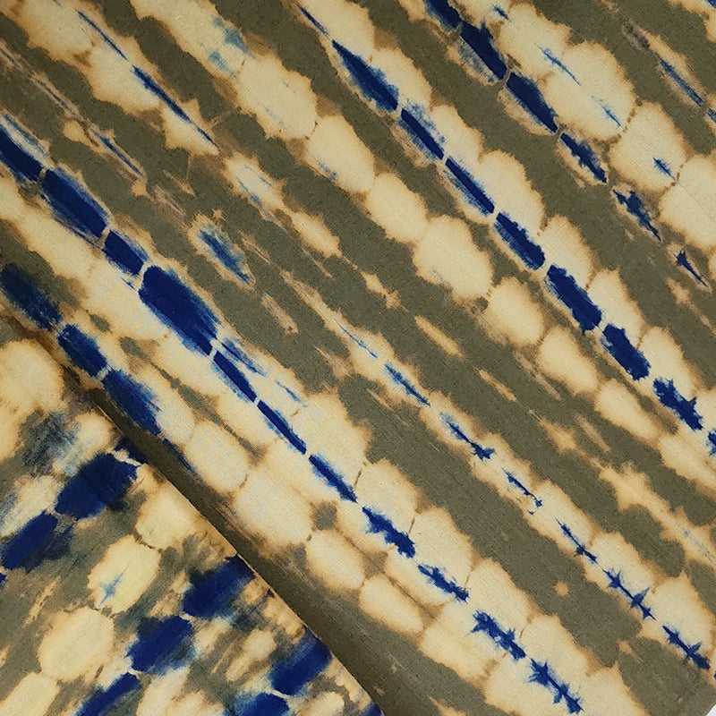 Pure Cotton  Brown With Blue Shibori Tie And Dye Fabric