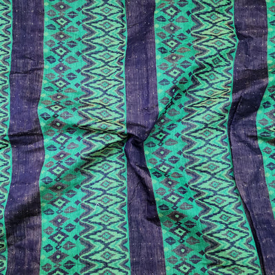 ( Pre-Cut 1.30 Meter ) Pure Cotton Cotton Silk With Blue With Ink Blue Border With Intricate Design Hand Woven Fabric
