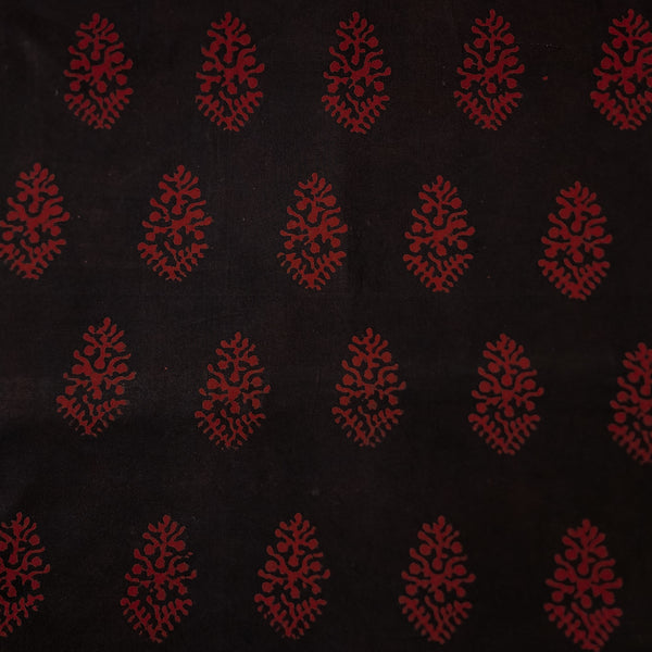 Pure Cotton Dabu Black With Rust Flower Hand Block Print Fabric