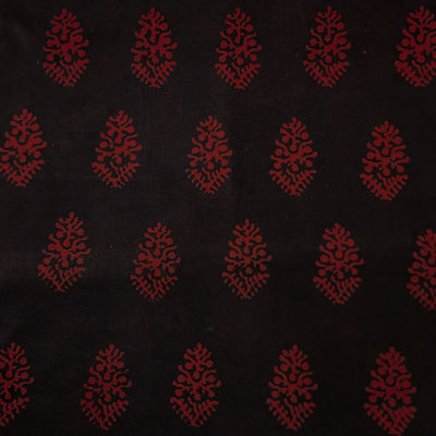 Pure Cotton Dabu Black With Rust Flower Hand Block Print Fabric