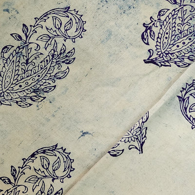 Pure Cotton Dabu  Blue Flower Motif Hand Block Print Fabric