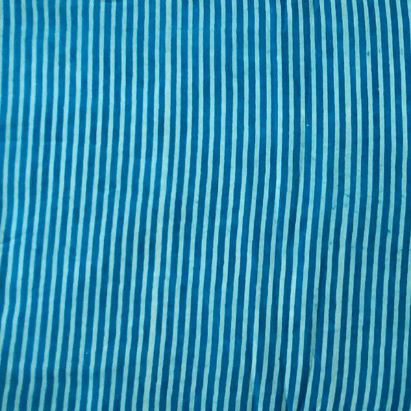 Pure Cotton Dabu Blue With White Stripes Hand Block Print Fabric