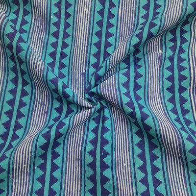 Pure Cotton Gamthi  Blue With Border Hand Block Print Fabric