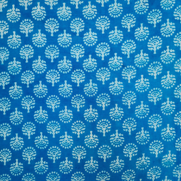 ( Pre-Cut 1.50 Meter ) Pure Cotton Dabu Blue With Cream Flower Bud Hand Block Print Fabric