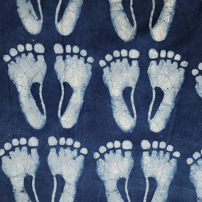 Pure Cotton Dabu  Blue With Cream Foot Motif Hand Block Print Fabric
