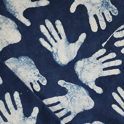 Pure Cotton Dabu   Blue With Cream Hand Motif Hand Block Print Fabric