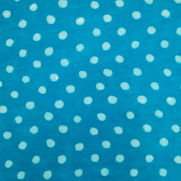 ( Pre-Cut 1.45 Meter ) Pure Cotton Dabu Light  Blue With White  Polka Dots Hand Block Print Fabric