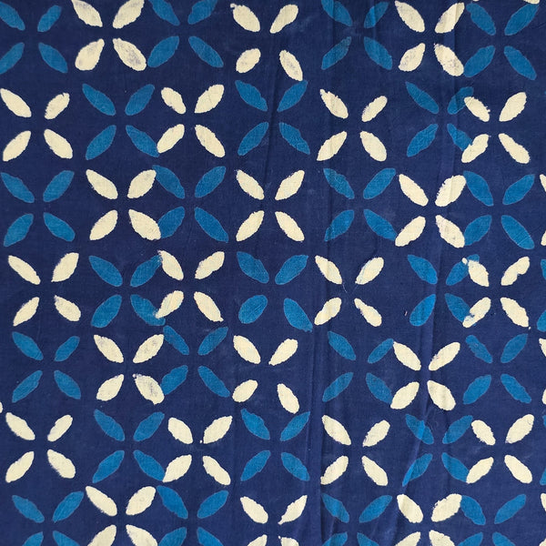 Pure Cotton Dabu Blue With White Flower Hand Block Print Fabric